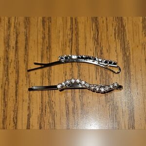 2 pc Rhinestone Silver Hair Clips BNIB